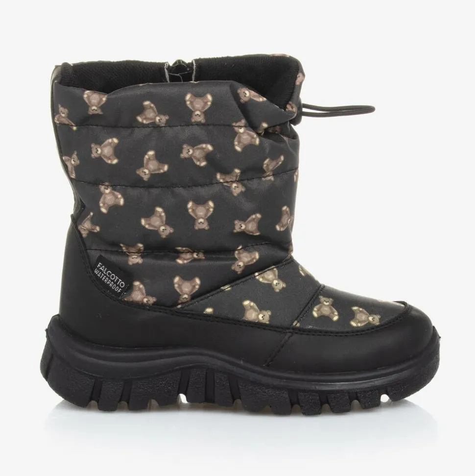 Black Teddy Bear Print Snow Boots