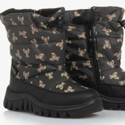 Black Teddy Bear Print Snow Boots