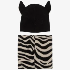 Black Wool Knit Zebra Hat & Snood Set