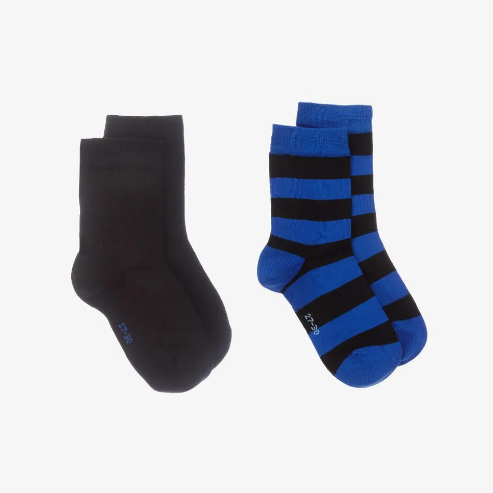 Blue & Black Cotton Socks (2 Pack)