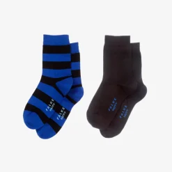 Blue & Black Cotton Socks (2 Pack)