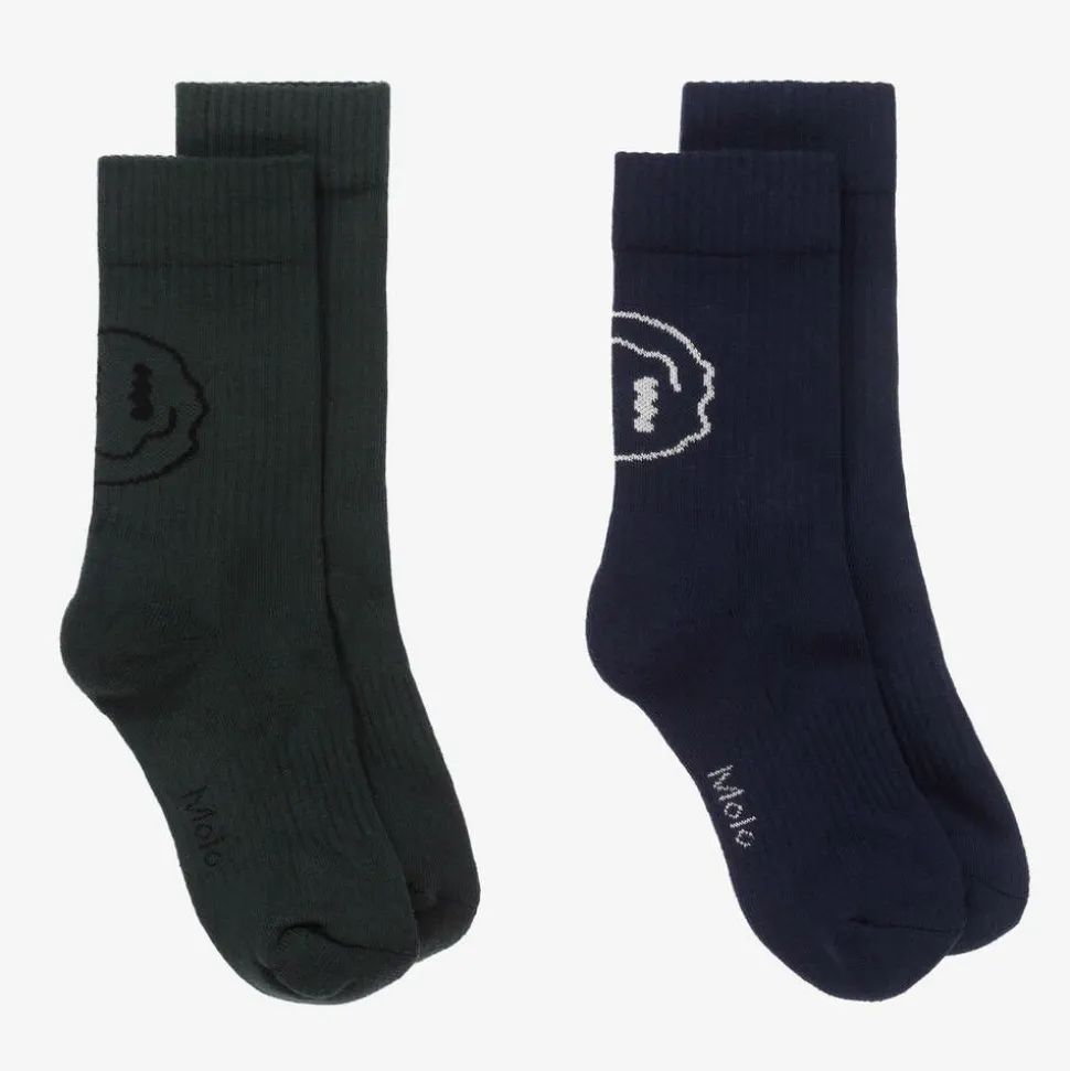 Blue & Green Cotton Knit Socks (2 Pack)