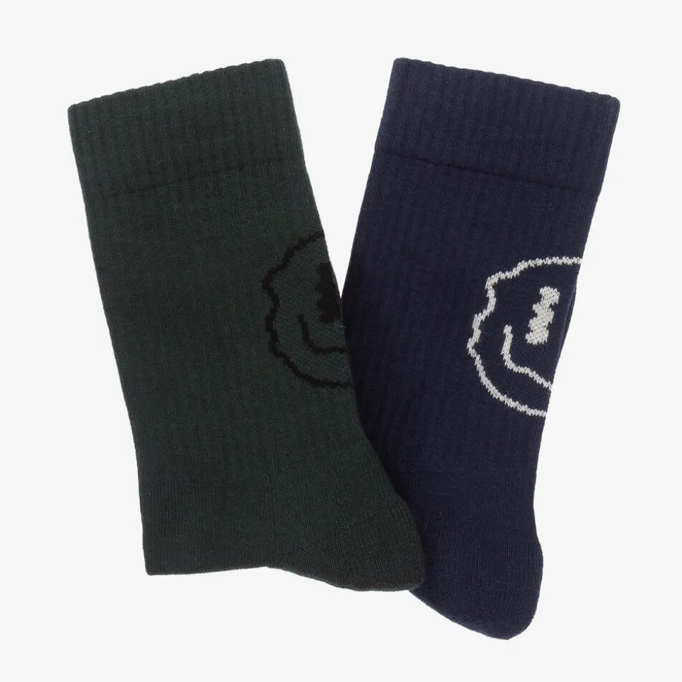 Blue & Green Cotton Knit Socks (2 Pack)