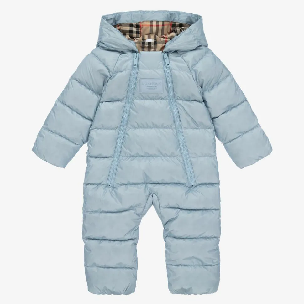 Blue & Vintage Check Baby Snowsuit