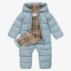 Blue & Vintage Check Baby Snowsuit