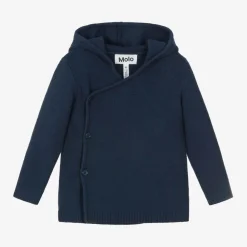 Blue Cotton & Wool Hooded Cardigan