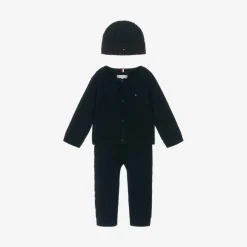 Blue Cotton & Wool Knit Baby Trouser Set