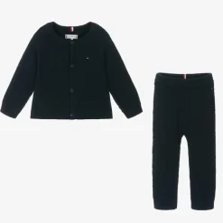 Blue Cotton & Wool Knit Baby Trouser Set