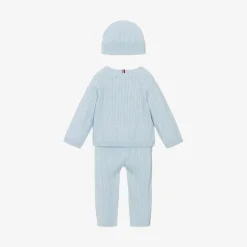 Blue Cotton & Wool Knit Baby Trouser Set