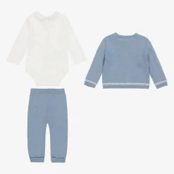 Blue Cotton & Wool Knit Baby Trouser Set