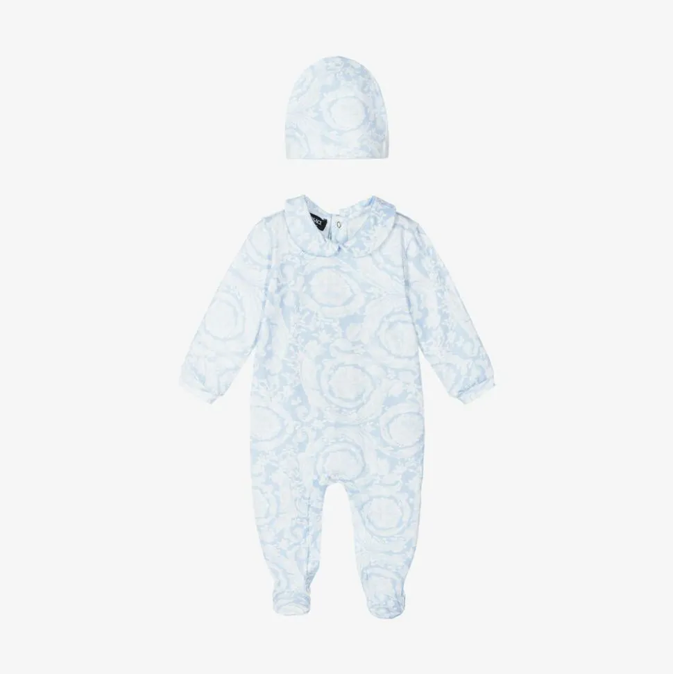 Blue Cotton Babysuit & Hat Set