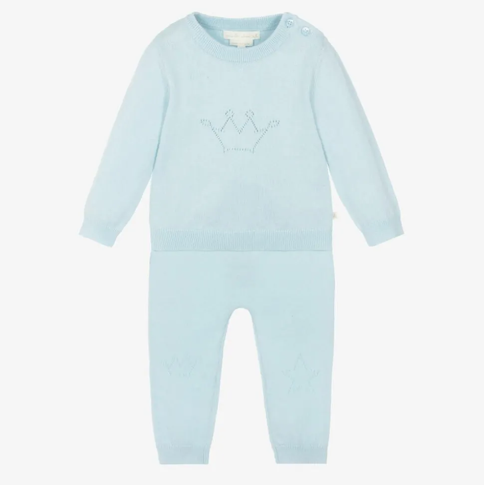 Blue Cotton Knit Trouser Set