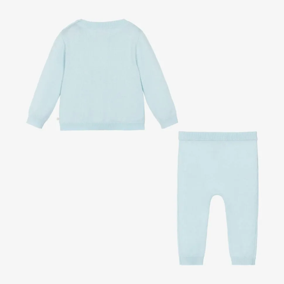 Blue Cotton Knit Trouser Set