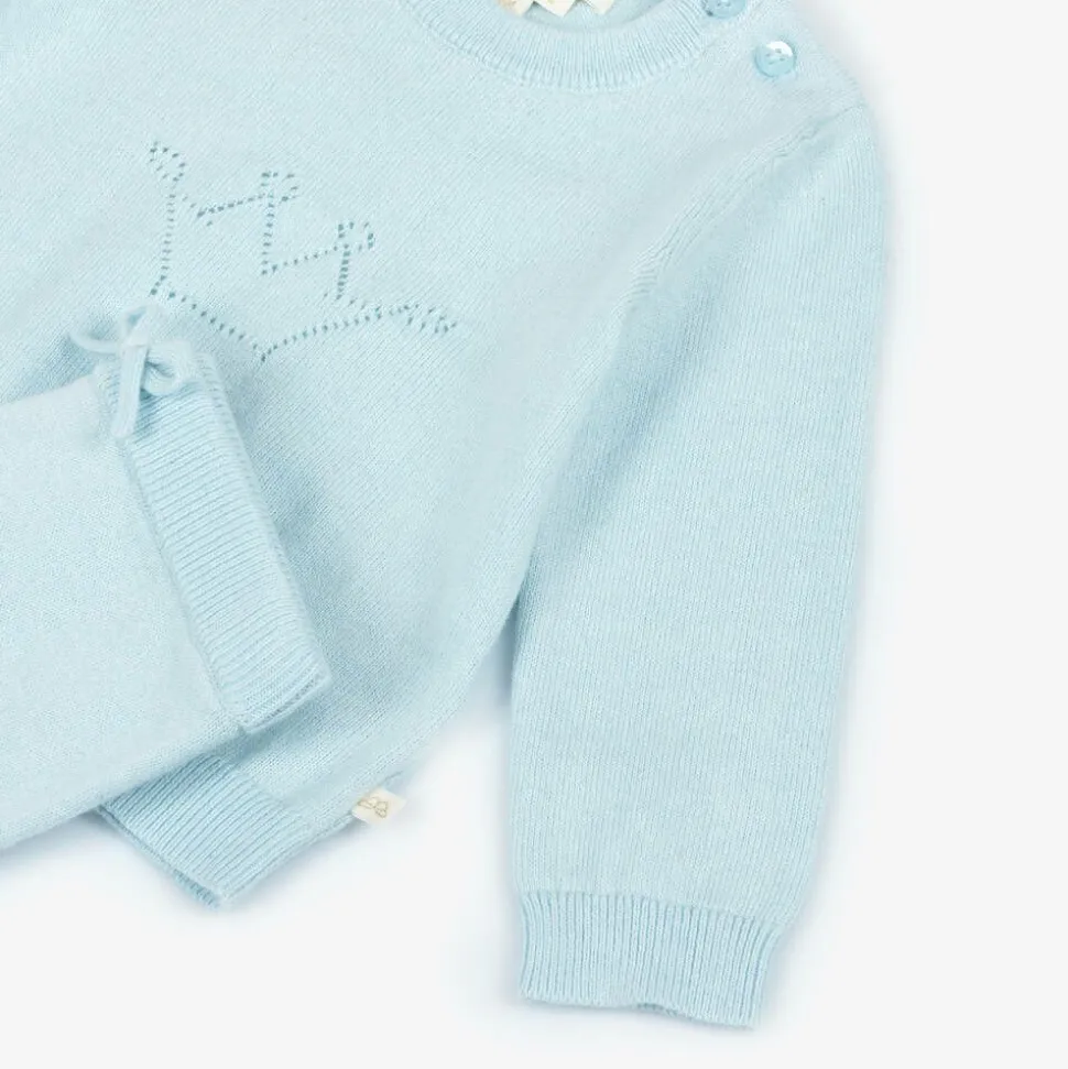 Blue Cotton Knit Trouser Set