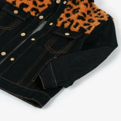 Blue Denim & Leopard Print Fleece Jacket