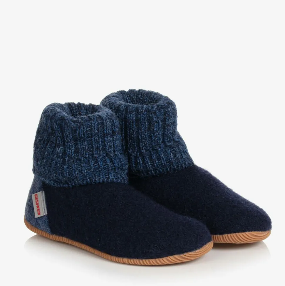 Blue Felted Wool Slippers