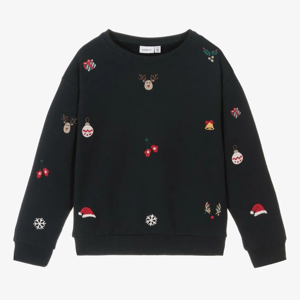 Blue Festive Cotton Sweatshirt