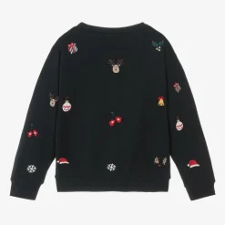 Blue Festive Cotton Sweatshirt