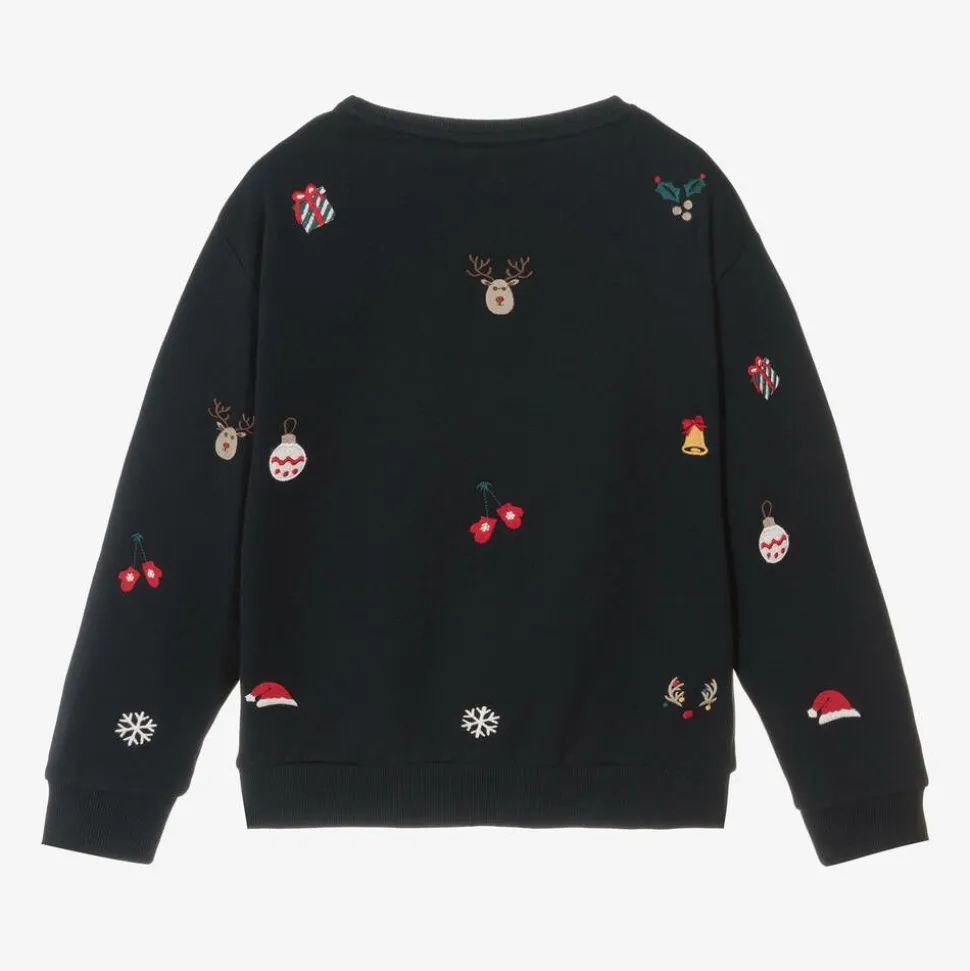 Blue Festive Cotton Sweatshirt