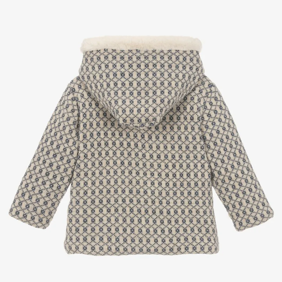 Blue Knitted Wool & Plush Coat