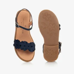 Blue Leather Flower Sandals