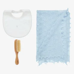 Blue Shawl & Bib Baby Gift Set