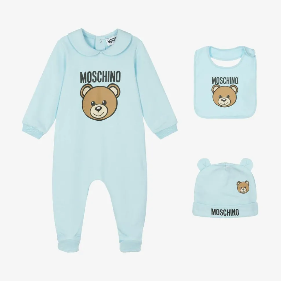 Blue Teddy Bear Cotton Babysuit Set