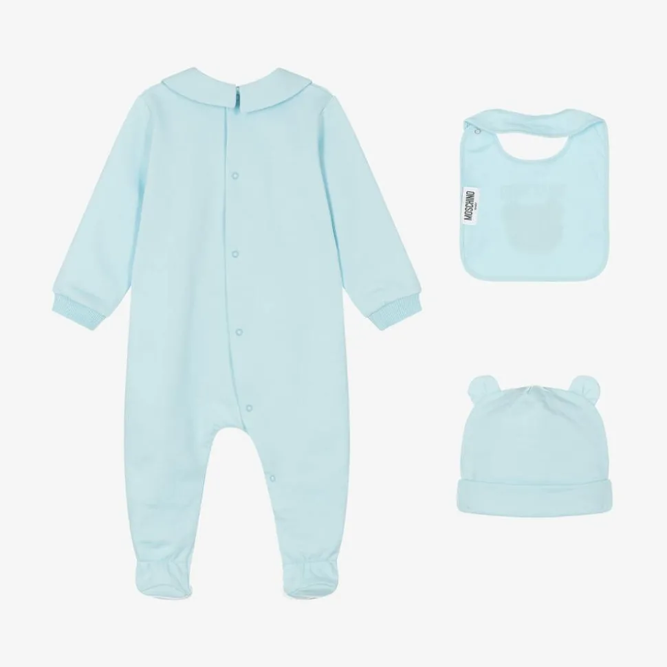 Blue Teddy Bear Cotton Babysuit Set