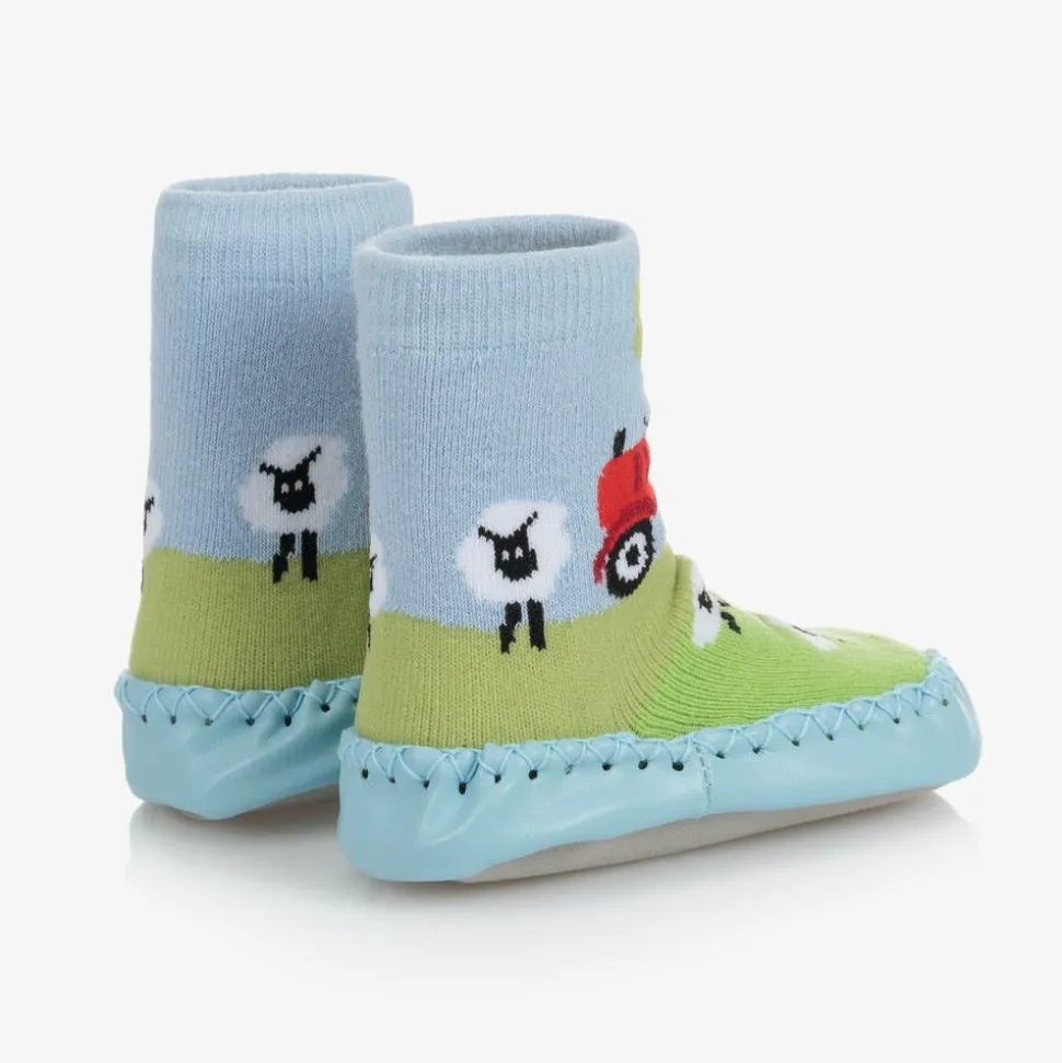 Blue Tractor Slipper Socks