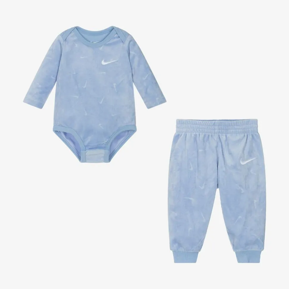 Blue Velour Baby Trouser Set