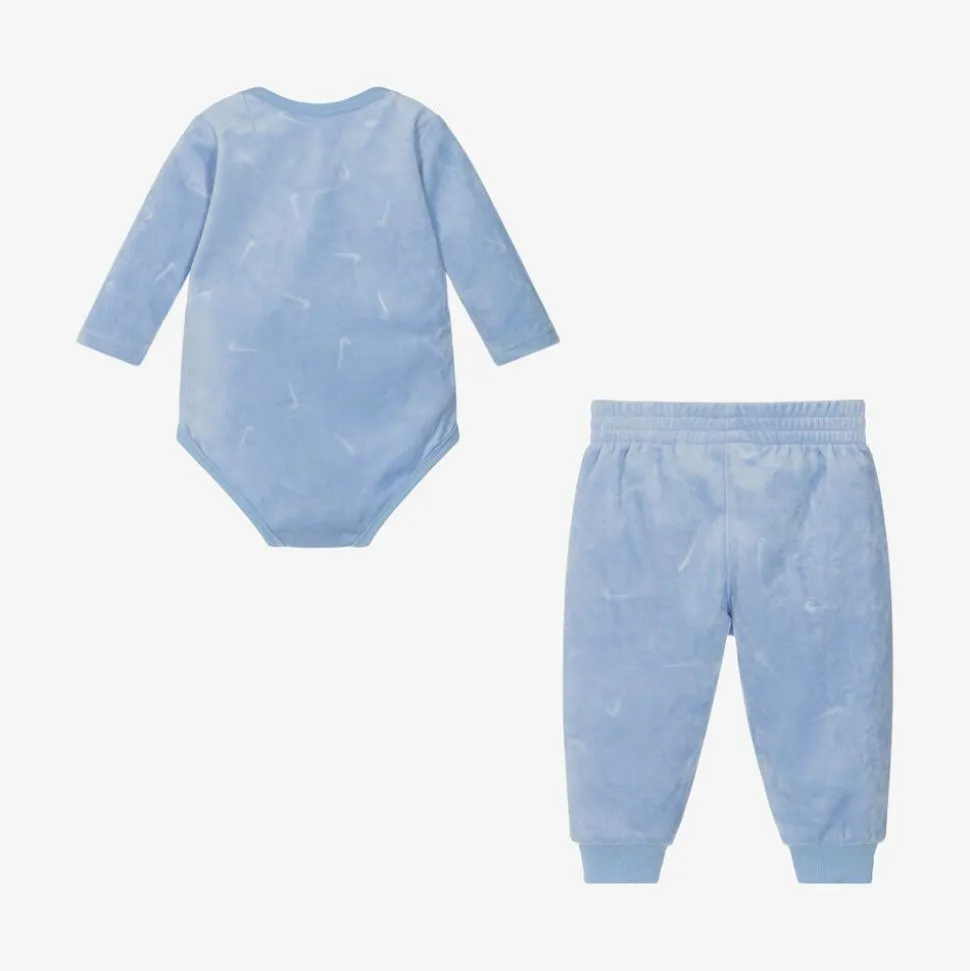 Blue Velour Baby Trouser Set