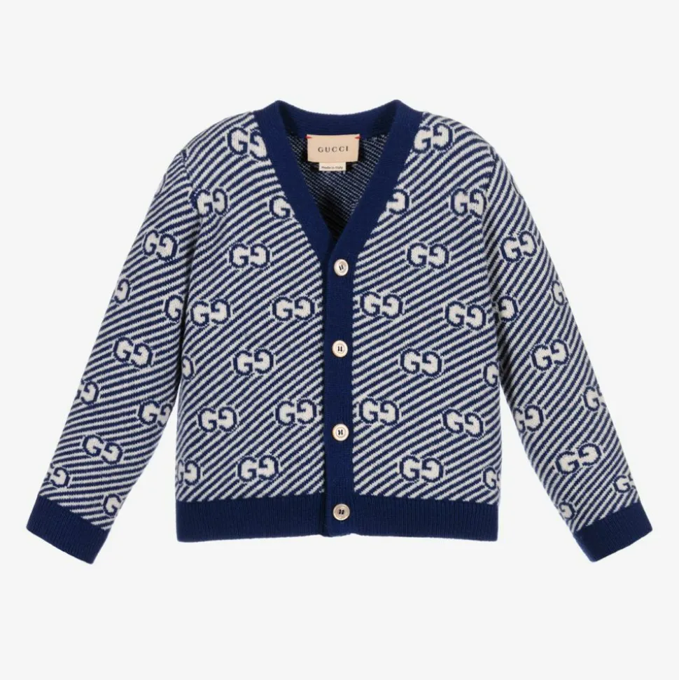 Blue Wool GG Baby Cardigan