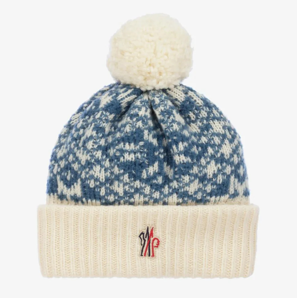 Blue Wool Pom-Pom Beanie Hat
