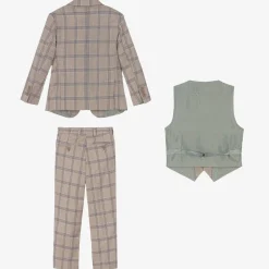 Boys Beige & Blue Check Suit