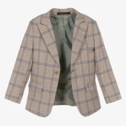 Boys Beige & Blue Check Suit