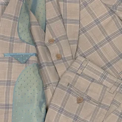Boys Beige & Blue Check Suit