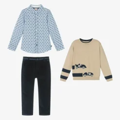 Boys Beige & Blue Needlecord Trouser Set
