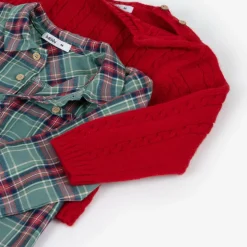 Boys Beige & Red Cotton Trouser Set