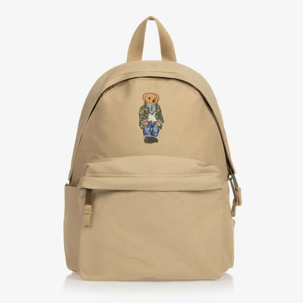Boys Beige Canvas Polo Bear Backpack (37cm)