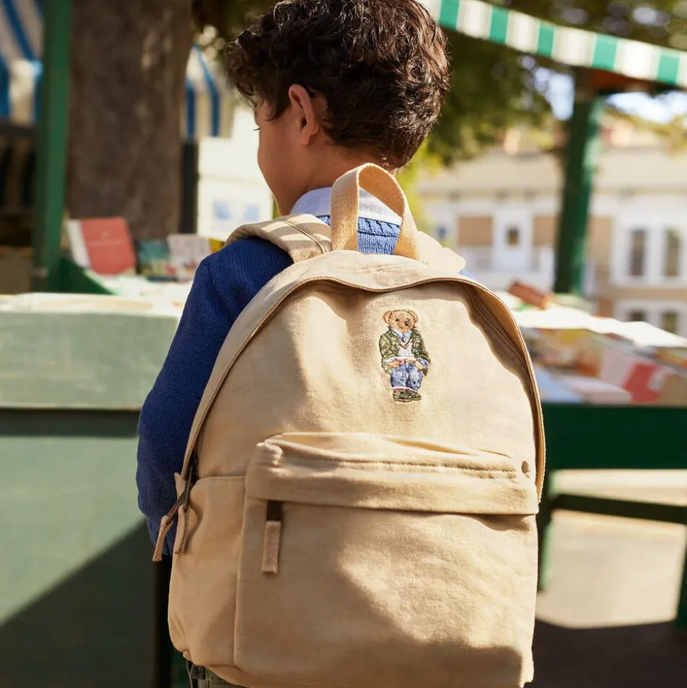 Boys Beige Canvas Polo Bear Backpack (37cm)