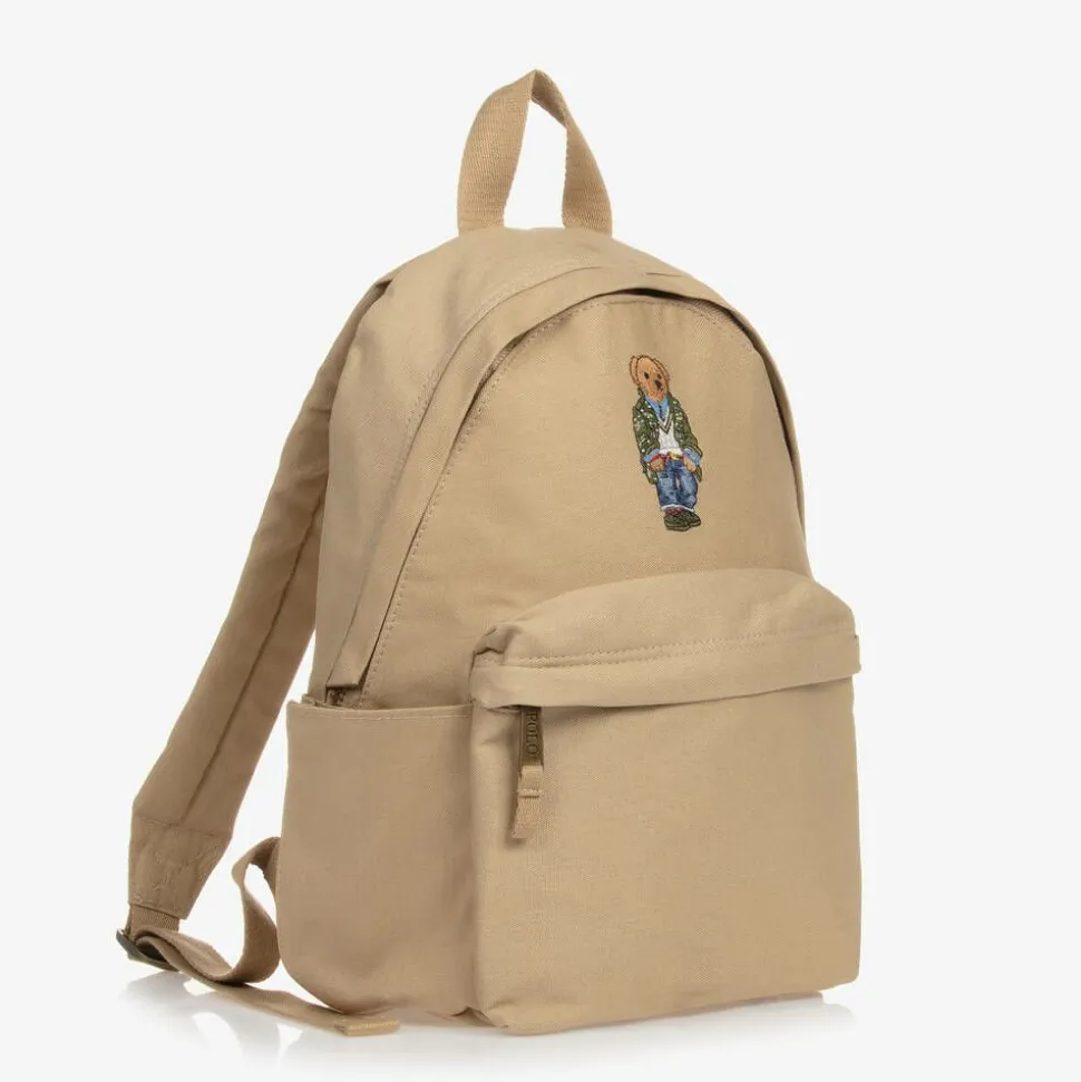 Boys Beige Canvas Polo Bear Backpack (37cm)