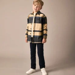 Boys Beige Check Cotton Overshirt