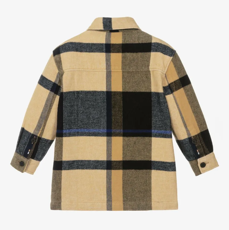 Boys Beige Check Cotton Overshirt