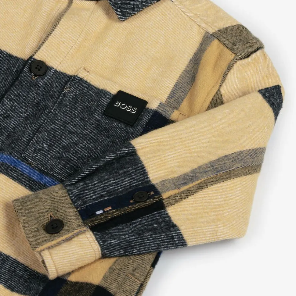 Boys Beige Check Cotton Overshirt