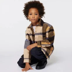 Boys Beige Check Cotton Overshirt