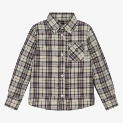 Boys Beige Check Cotton Shirt