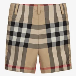 Boys Beige Check Shorts