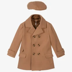 Boys Beige Coat & Hat Set