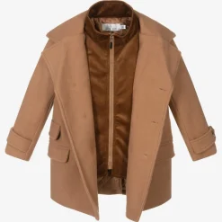 Boys Beige Coat & Hat Set
