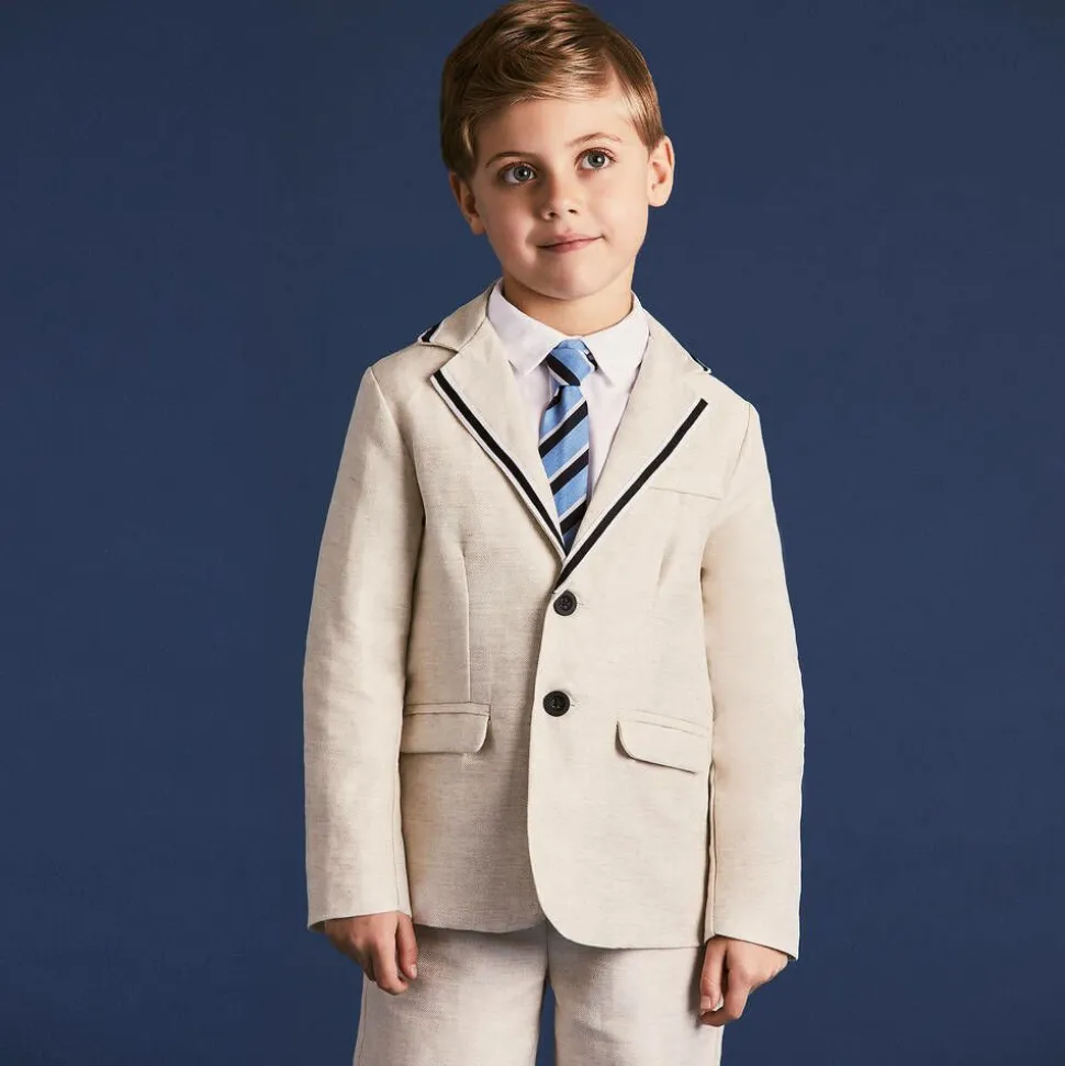 Boys Beige Cotton & Linen Suit